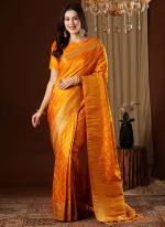 Sattin Silk Orange Wedding Wear Weaving Saree